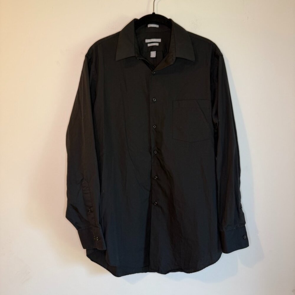Van Heusen Black Men's Long Sleeve Fitted Dress Shirt, Size 15 1/2 x 32/33